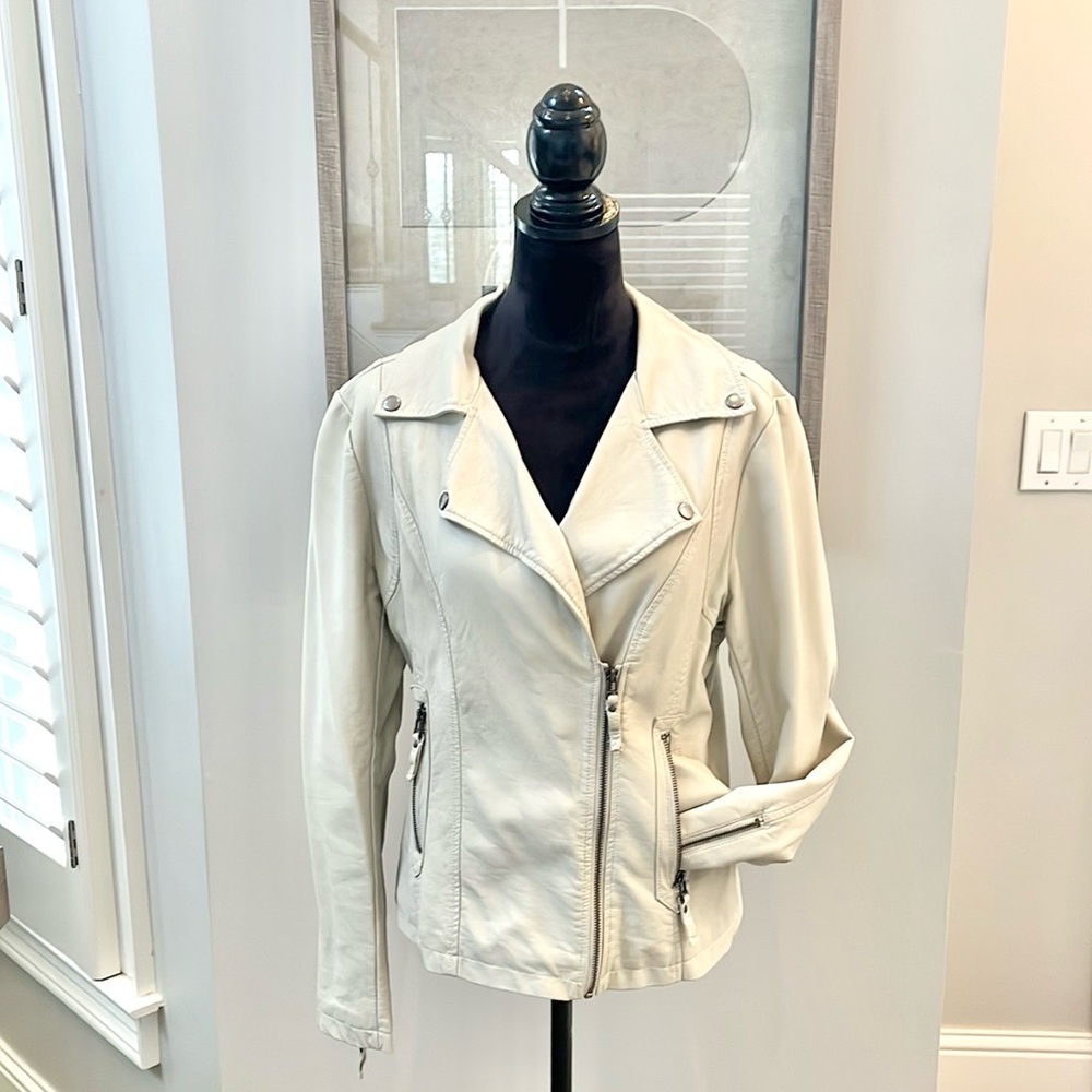 Cream Faux Leather Jacket